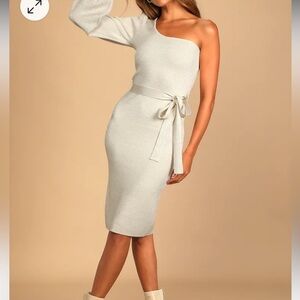 Lulus Ivory Metallic One Shoulder Sweater Dress